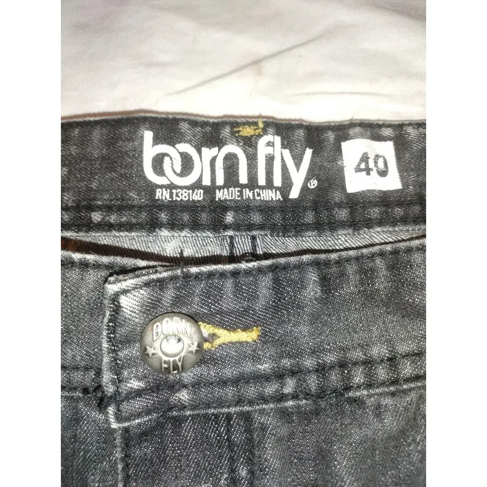 Men's Born Fly Black denim shorts size 40 Anytown Ripped Distressed